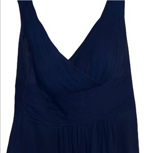 Bill Levkoff MIDI Midnight Blue Dress Chiffon Ruched Waist Shoulders Women’s 18.